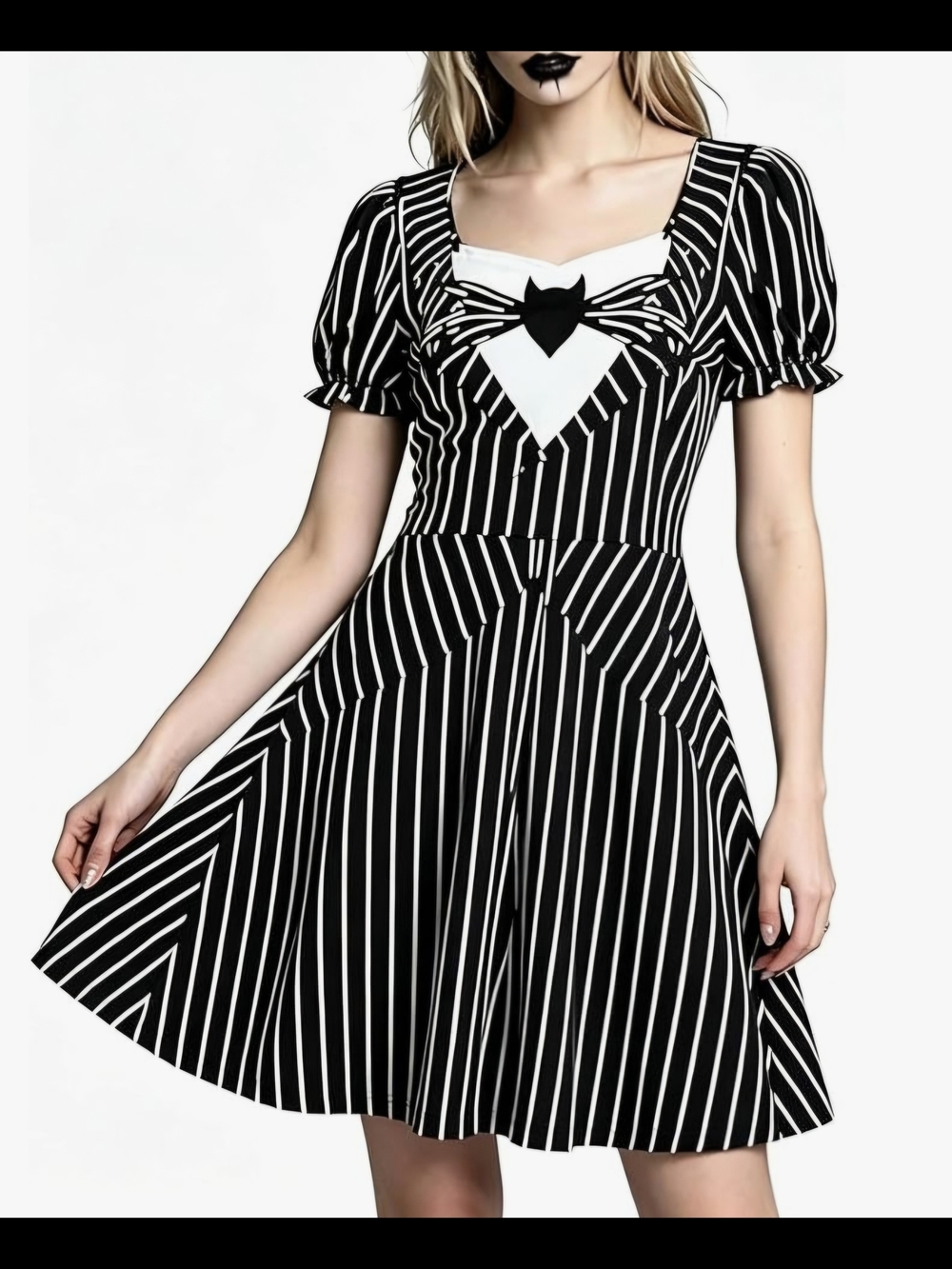 Black and White Striped Jack Skellinton Inspired Dress